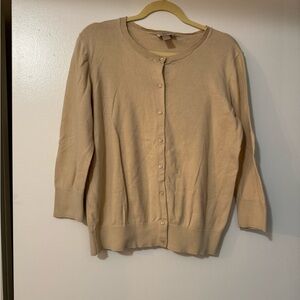 LOFT Women's Beige 3/4 Sleeve Cardigan Sweater